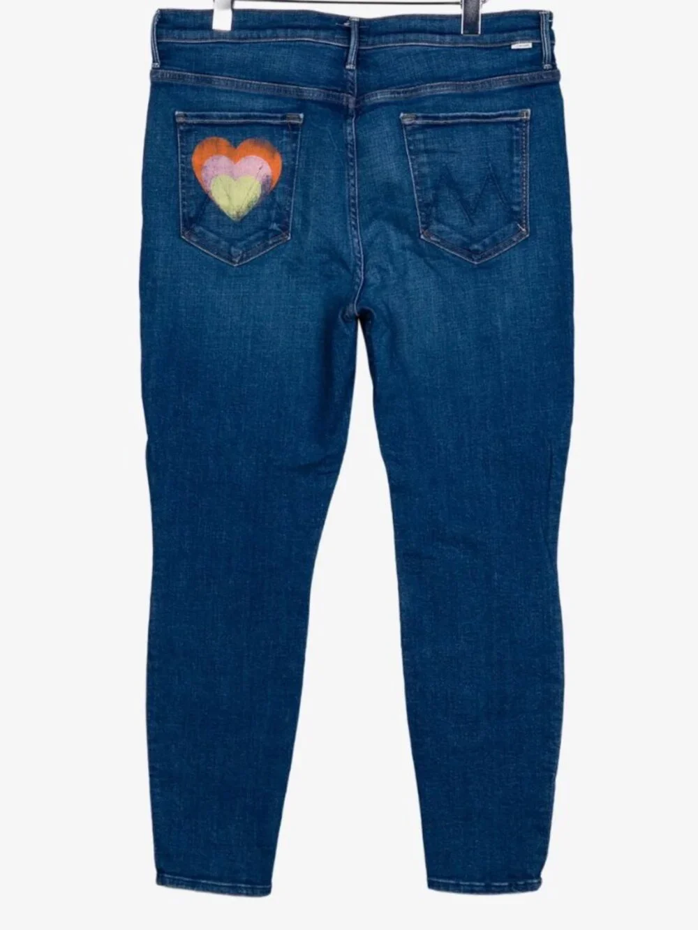 MOTHER The Super Stunner Ankle Jeans Double Vision Heart Pocket Boho HTF Sz 34 - Picture 12 of 13